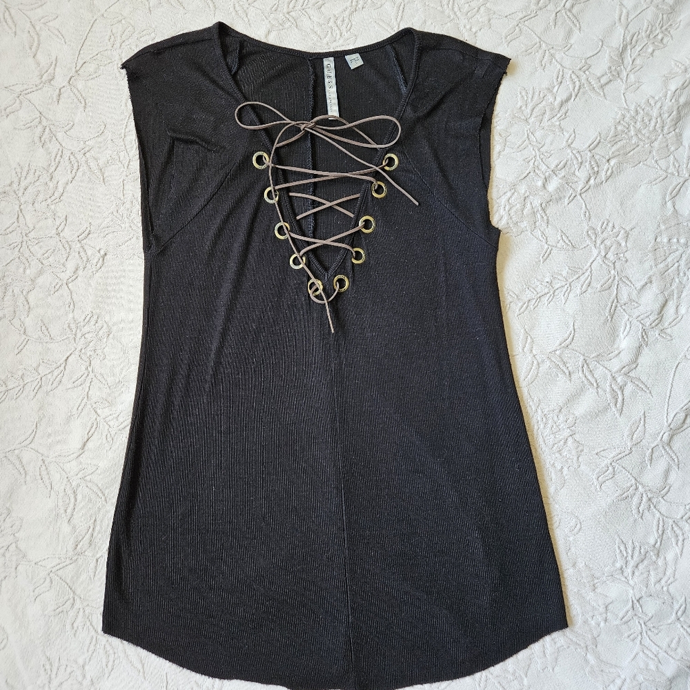 Vintage Guess Black Lace-Up Blouse